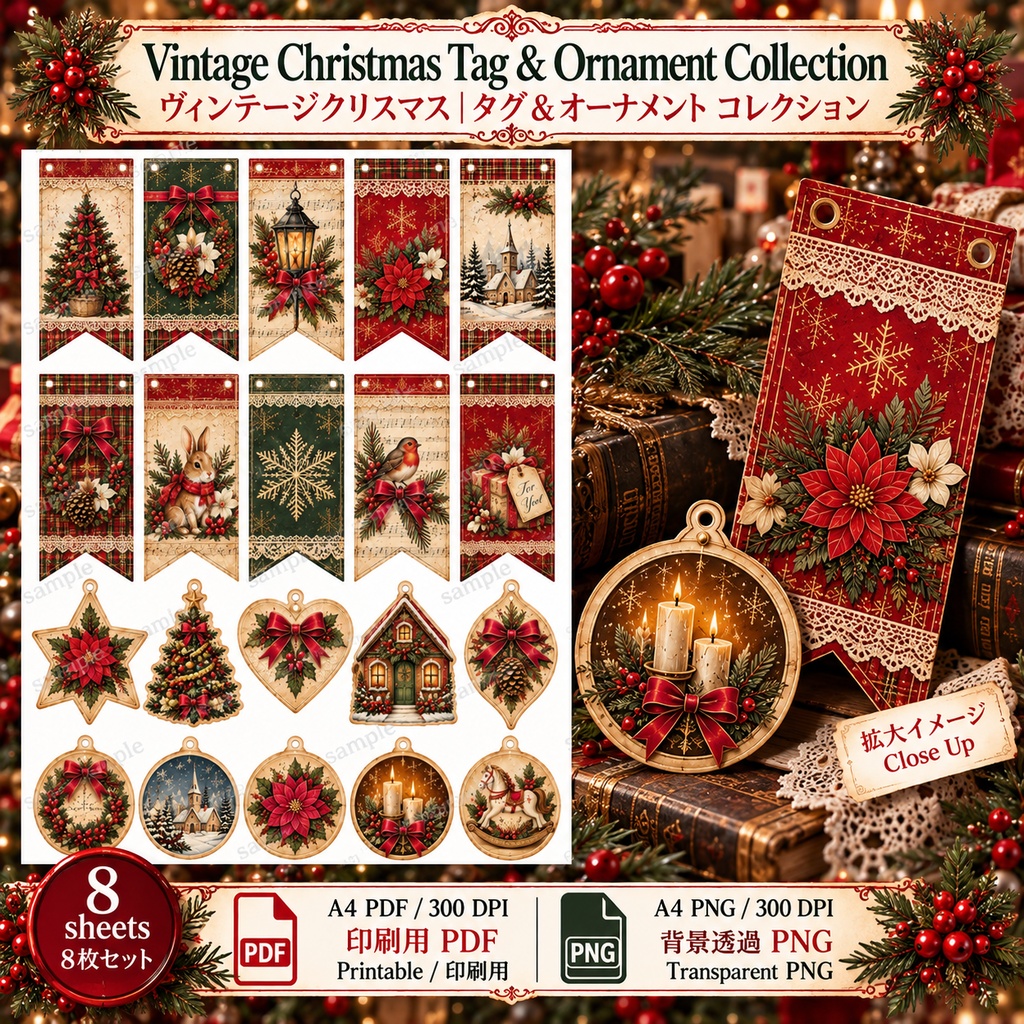 Vintage Christmas Gift & Paper Craft Collection|ヴィンテージクリスマス ギフト&ペーパークラフト素材 8枚セット
