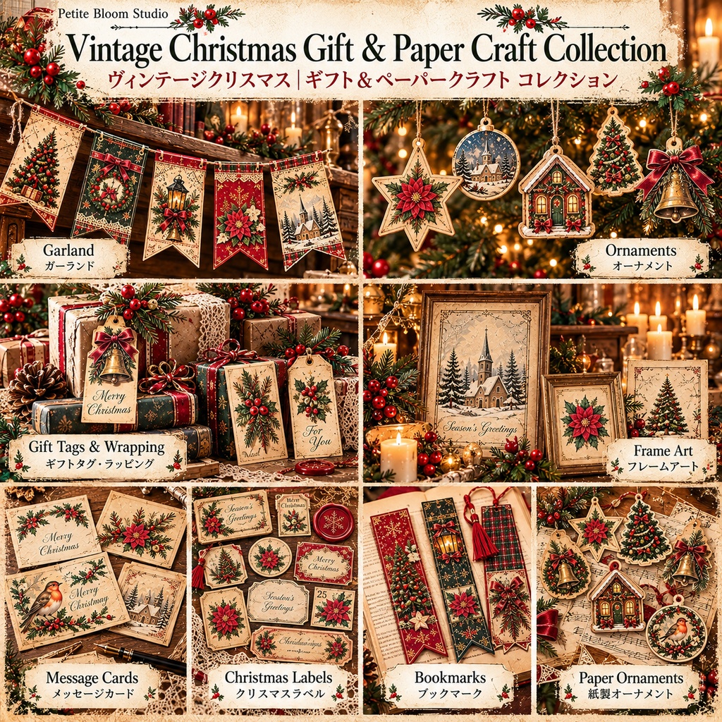 Vintage Christmas Gift & Paper Craft Collection|ヴィンテージクリスマス ギフト&ペーパークラフト素材 8枚セット
