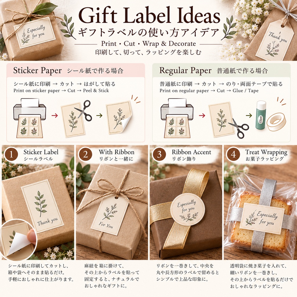 ヴィンテージクリスマスカフェ|コーヒー染め風 ギフトタグ・ラベル・カード素材|A4 PDF・PNG 3シート