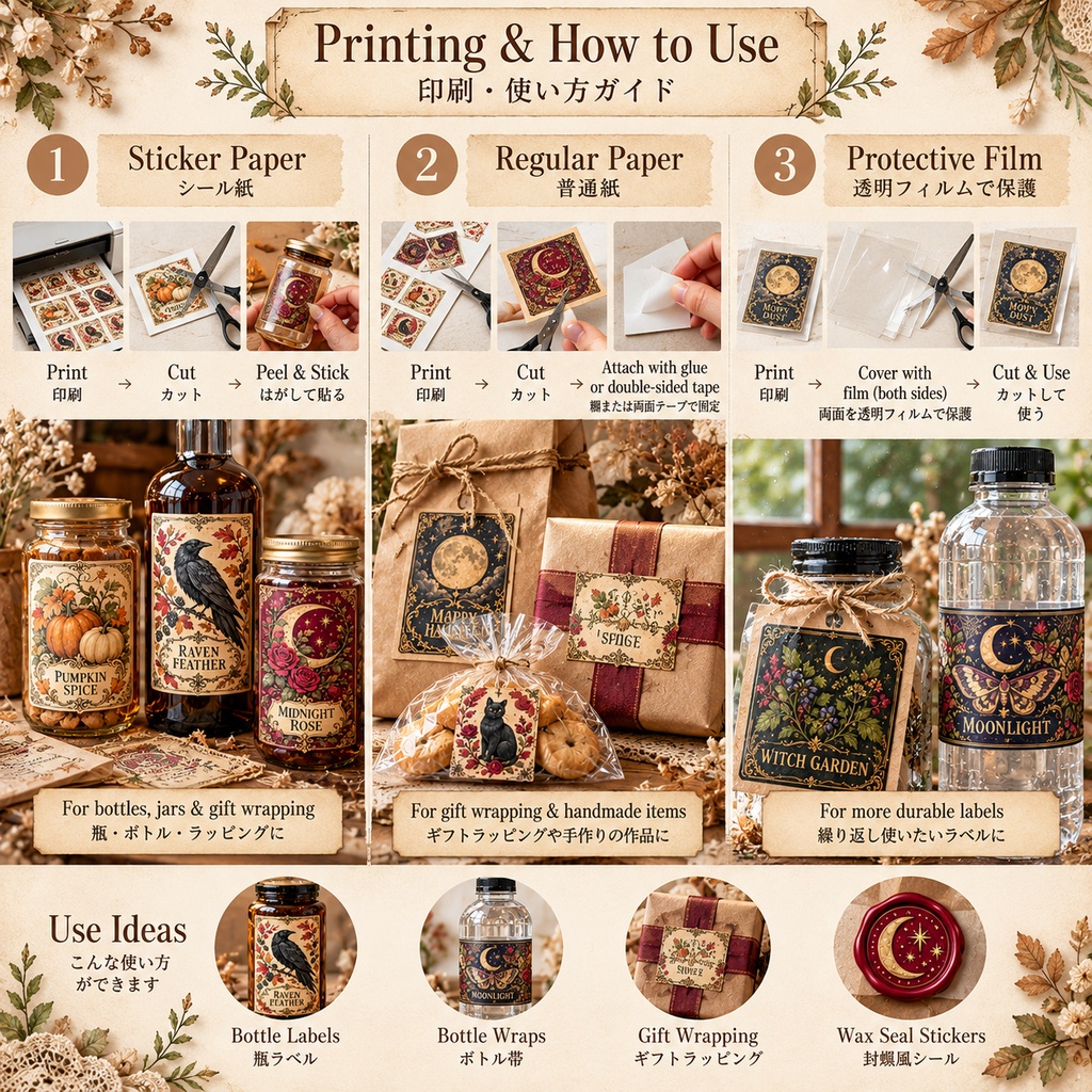 Elegant Halloween Gift Wrapping Collection|タグ・ラッピング帯・二つ折りヘッダー 3シートセット