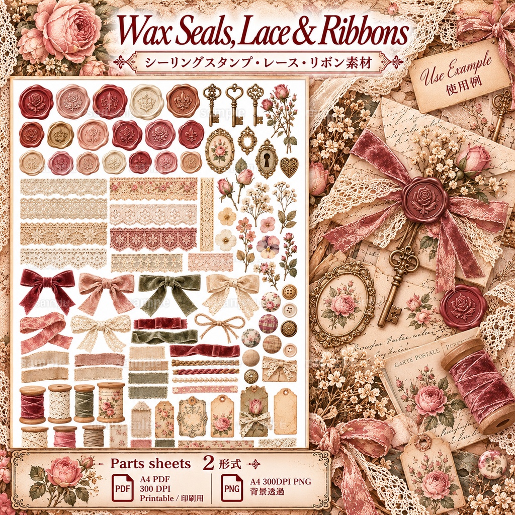 Vintage Rose Paper Collection|アンティークローズ&ヴィンテージ紙もの素材 14シート