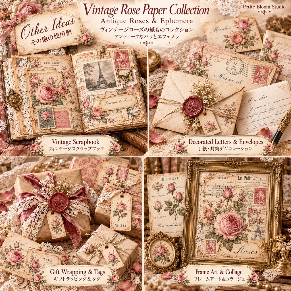 Vintage Rose Paper Collection|アンティークローズ&ヴィンテージ紙もの素材 14シート