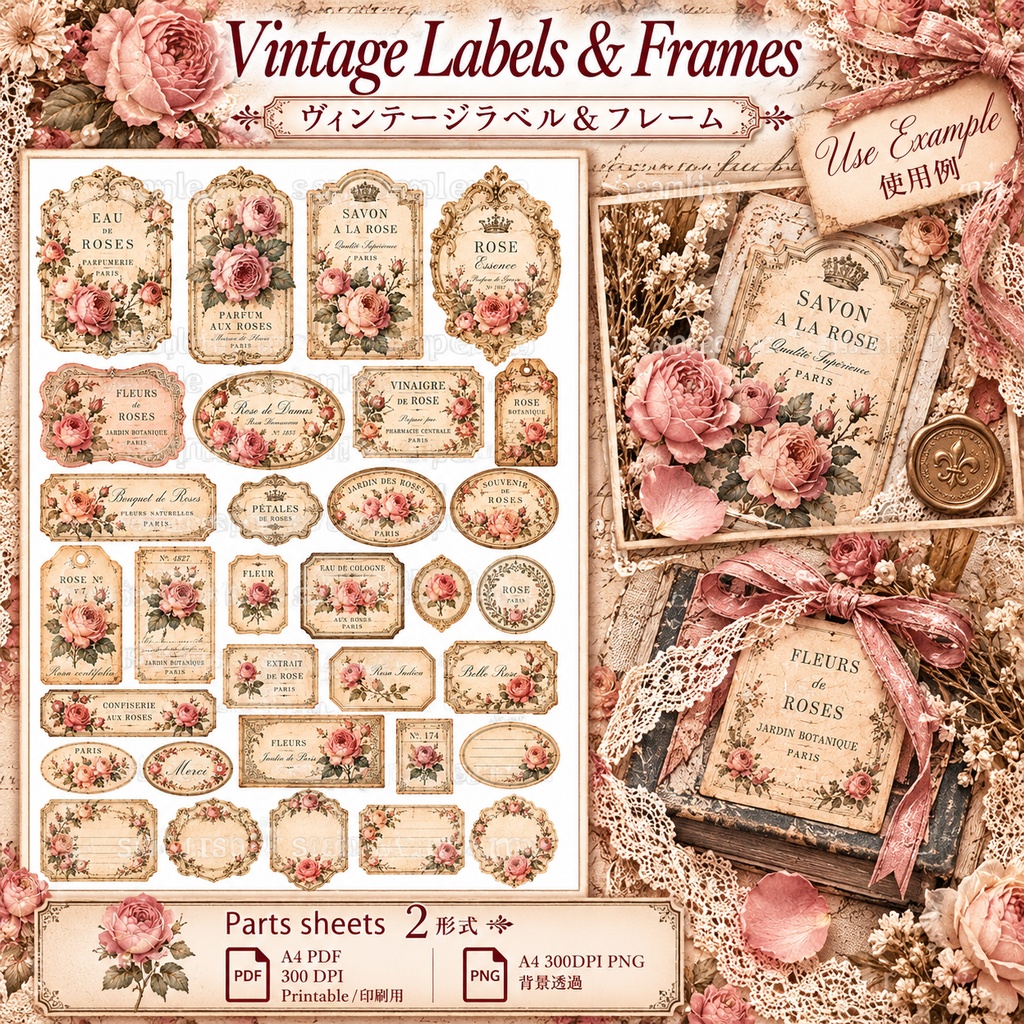 Vintage Rose Paper Collection|アンティークローズ&ヴィンテージ紙もの素材 14シート
