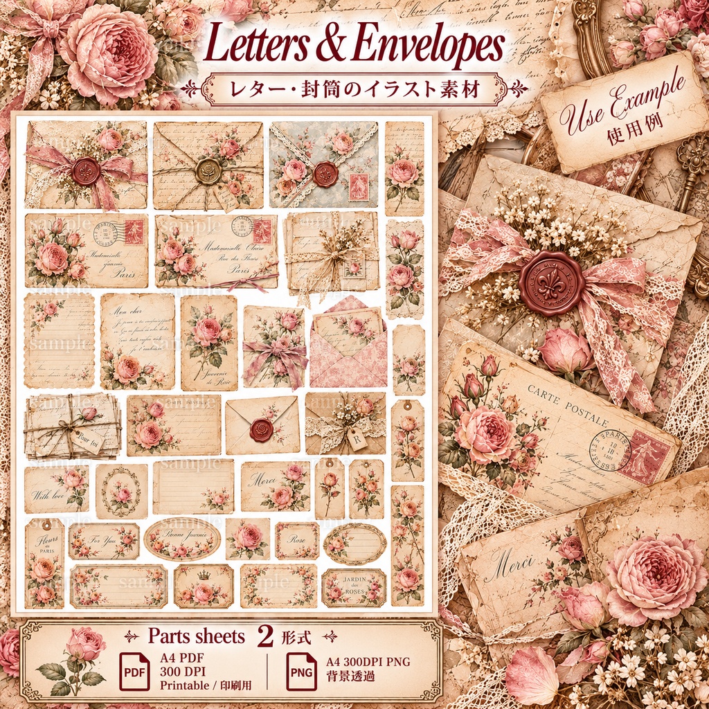 Vintage Rose Paper Collection|アンティークローズ&ヴィンテージ紙もの素材 14シート