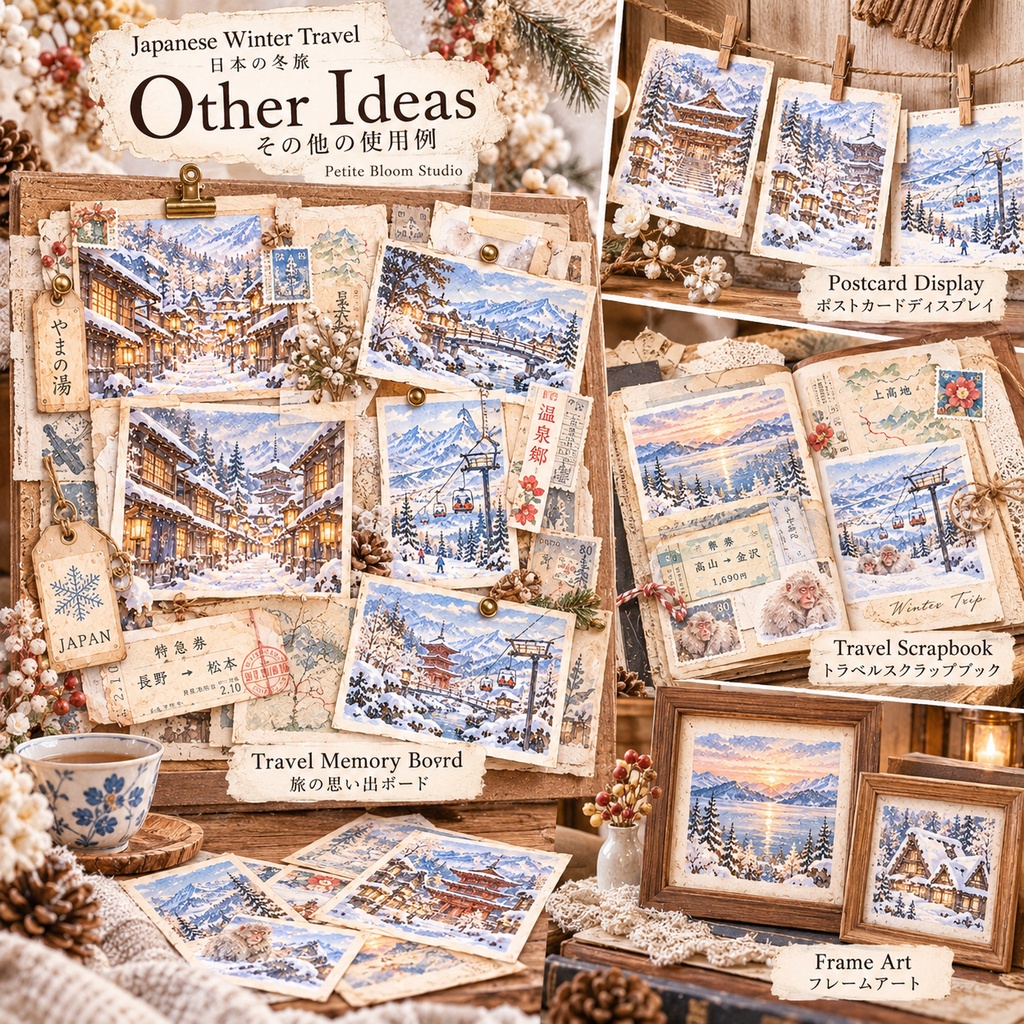 Japanese Rural Winter Travel Collection|日本の雪国と冬旅 水彩素材セット|温泉郷・山里・雪山・旅素材