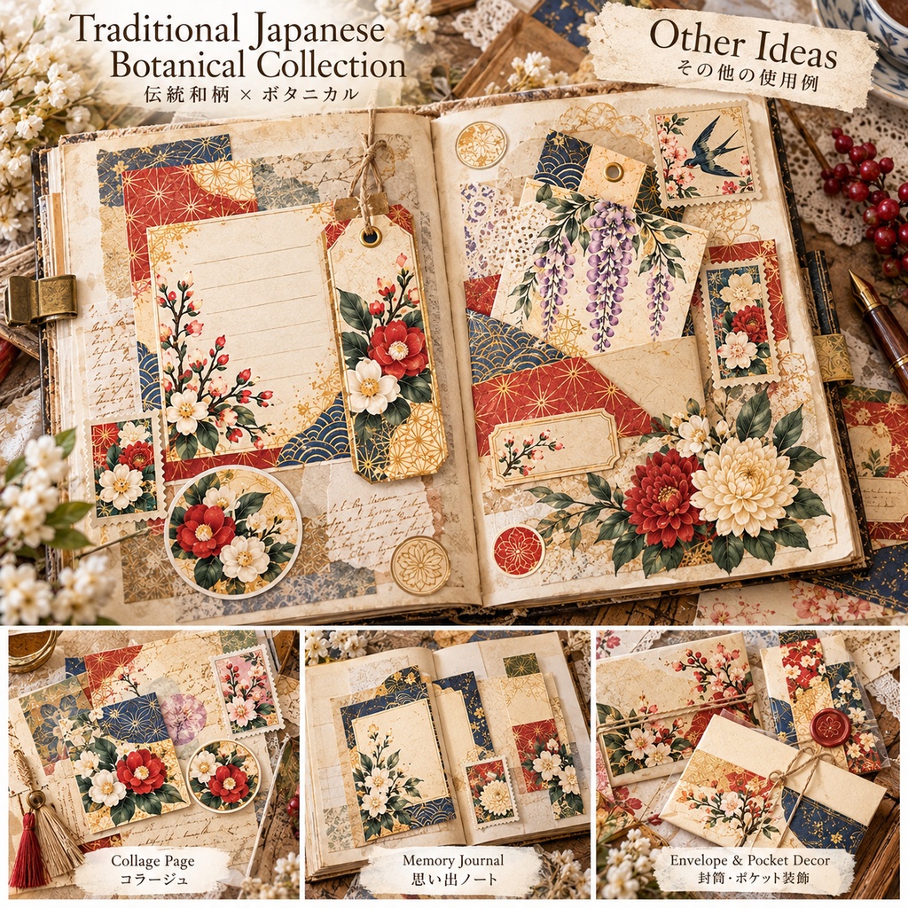 Traditional Japanese Botanical Collection|伝統和柄 × ボタニカル|和モダン ラッピング・ジャーナル素材セット