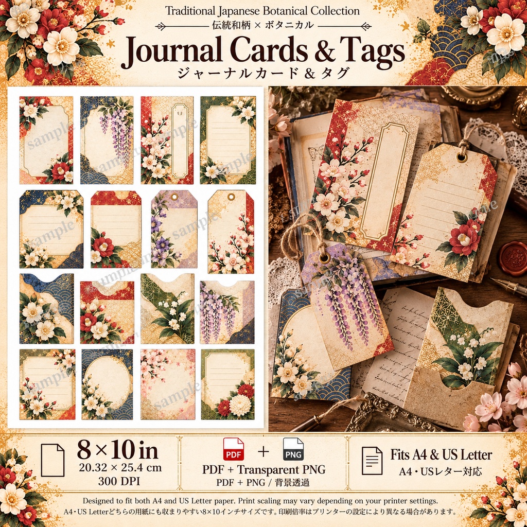 Traditional Japanese Botanical Collection|伝統和柄 × ボタニカル|和モダン ラッピング・ジャーナル素材セット