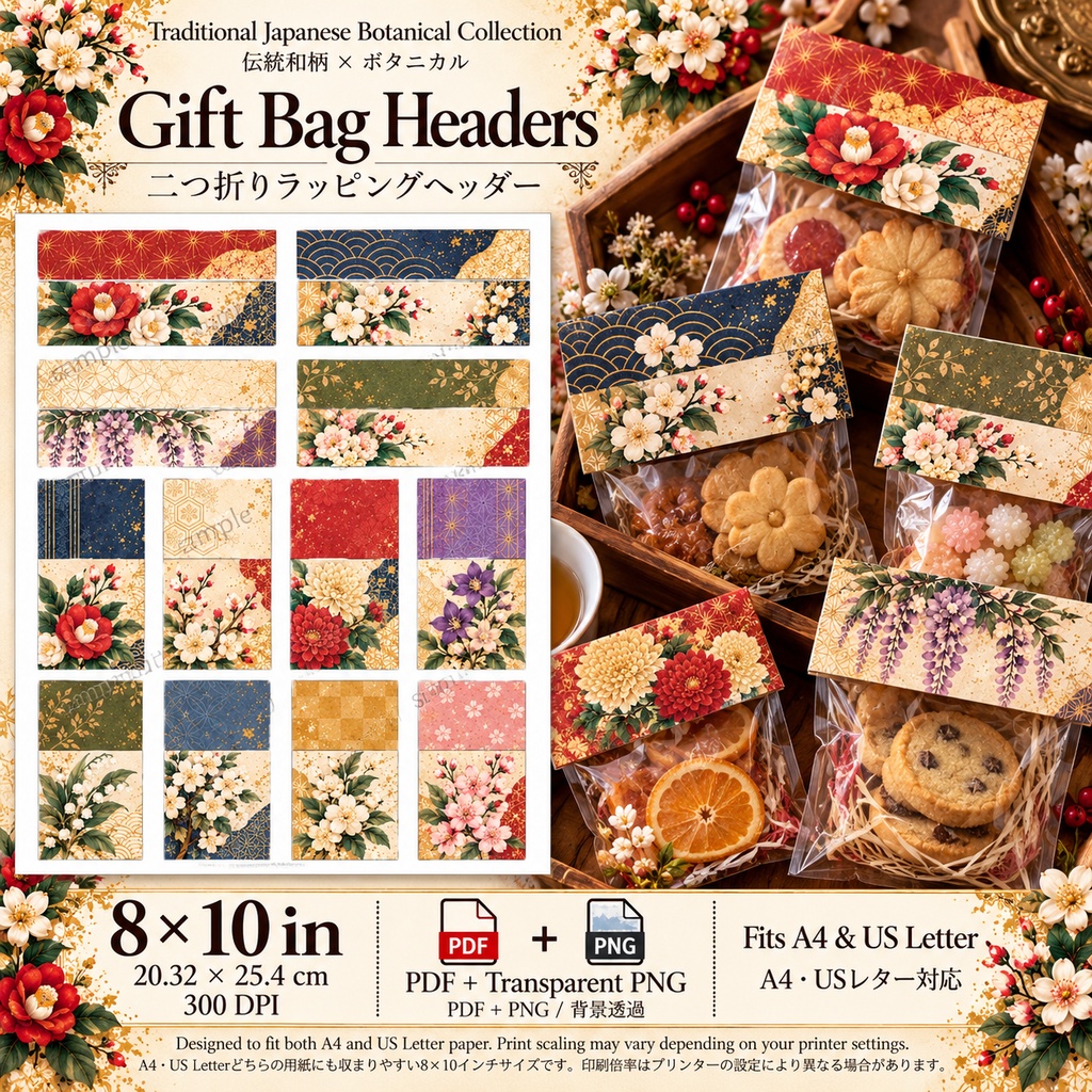 Traditional Japanese Botanical Collection|伝統和柄 × ボタニカル|和モダン ラッピング・ジャーナル素材セット