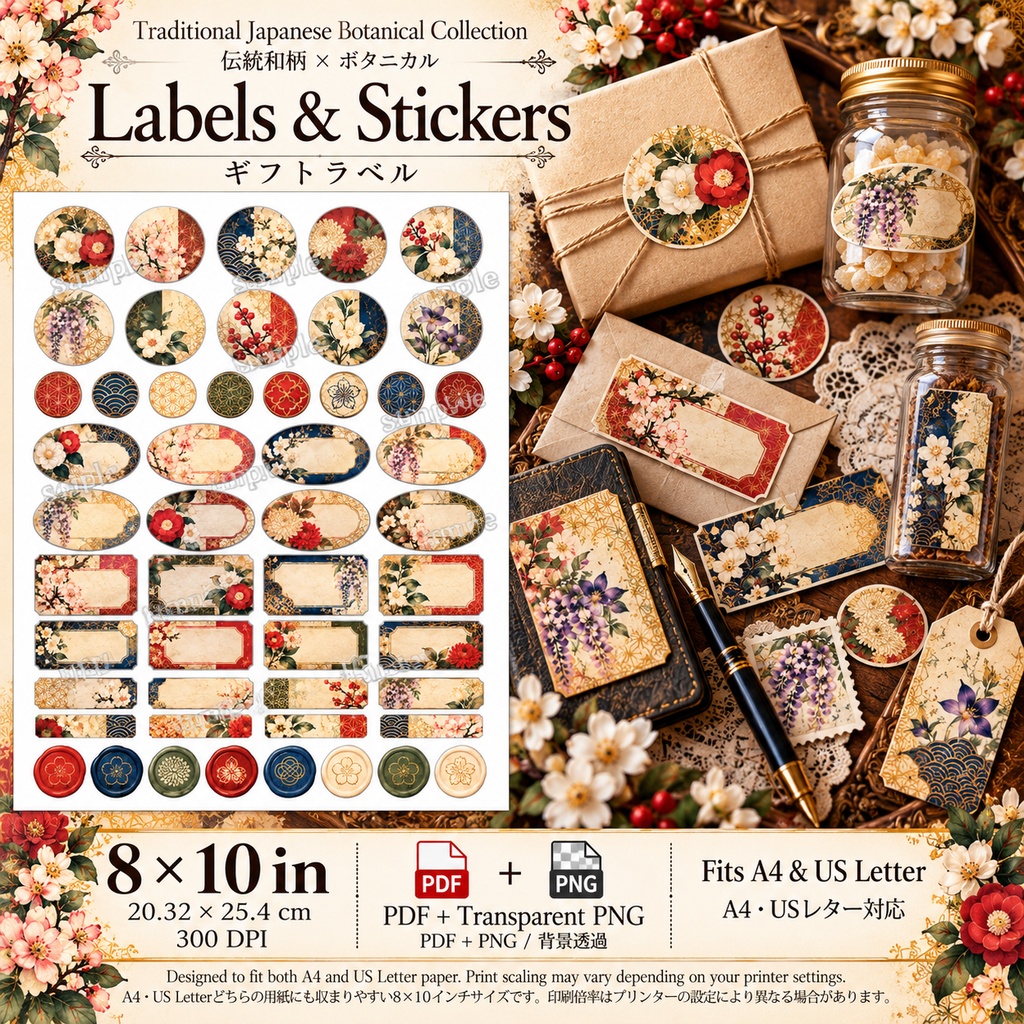 Traditional Japanese Botanical Collection|伝統和柄 × ボタニカル|和モダン ラッピング・ジャーナル素材セット