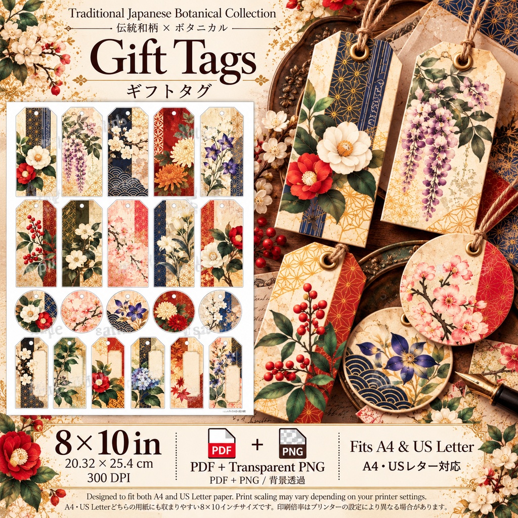 Traditional Japanese Botanical Collection|伝統和柄 × ボタニカル|和モダン ラッピング・ジャーナル素材セット