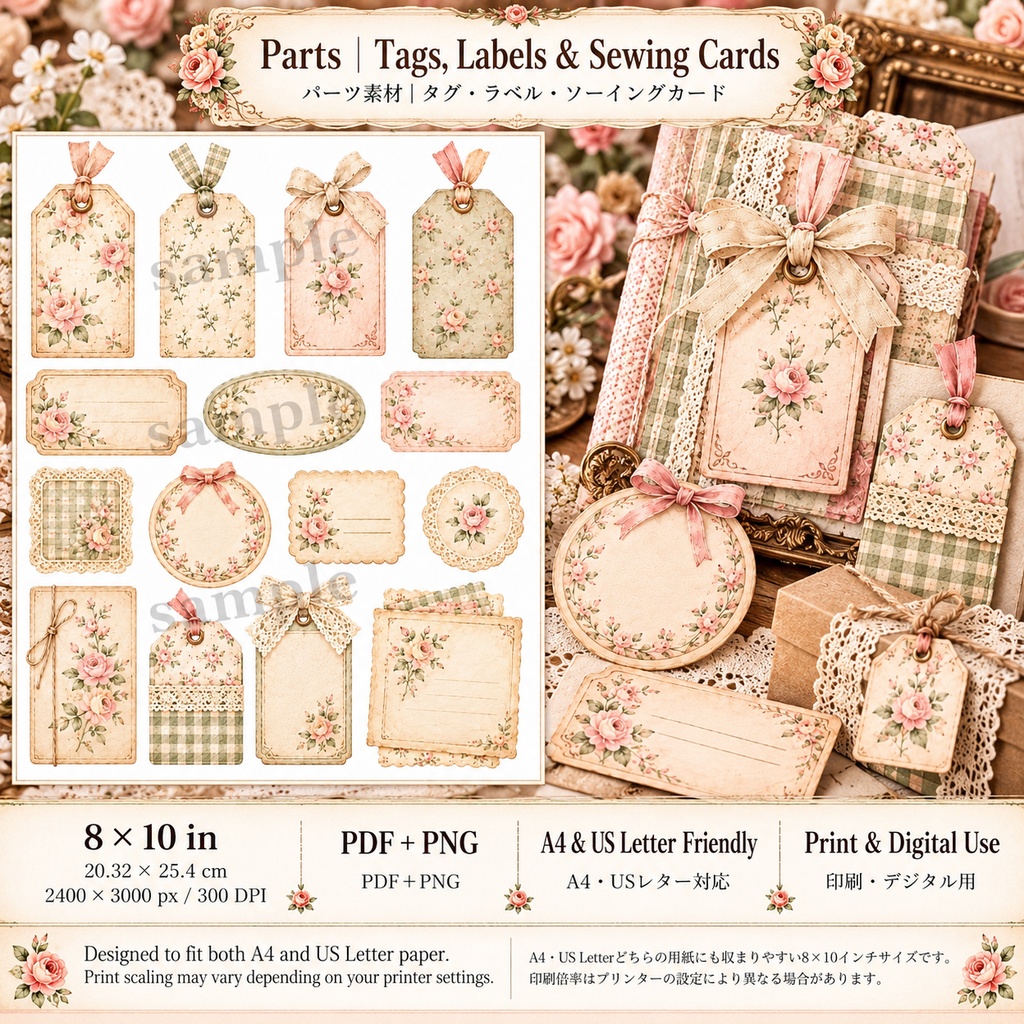 Rose Bunny Collection|Vintage Sewing Room ローズバニーの小さな裁縫部屋|背景素材8枚セット