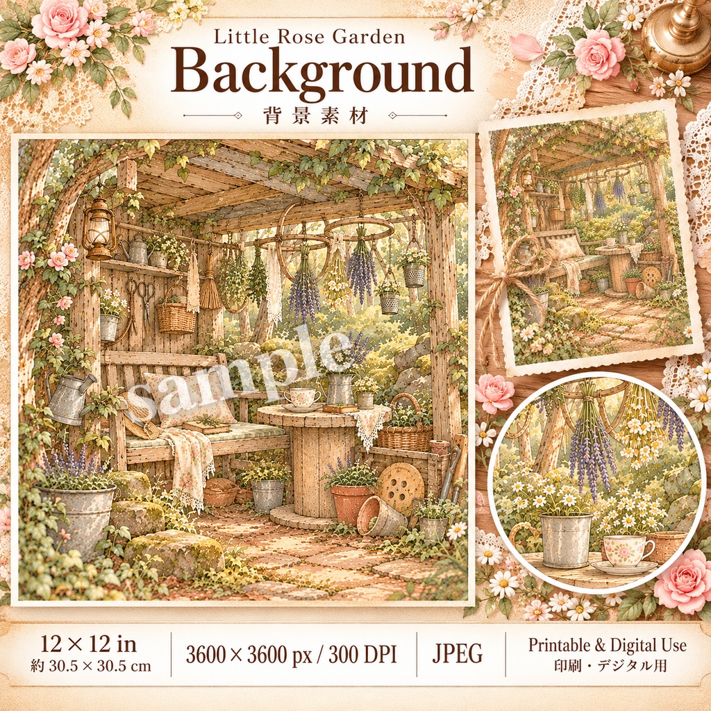 Little Rose Garden|ローズバニーの小さなバラの庭|背景&パーツ素材セット