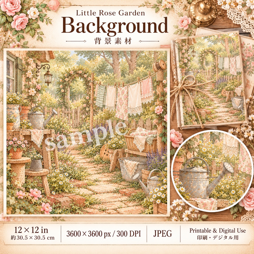 Little Rose Garden|ローズバニーの小さなバラの庭|背景&パーツ素材セット