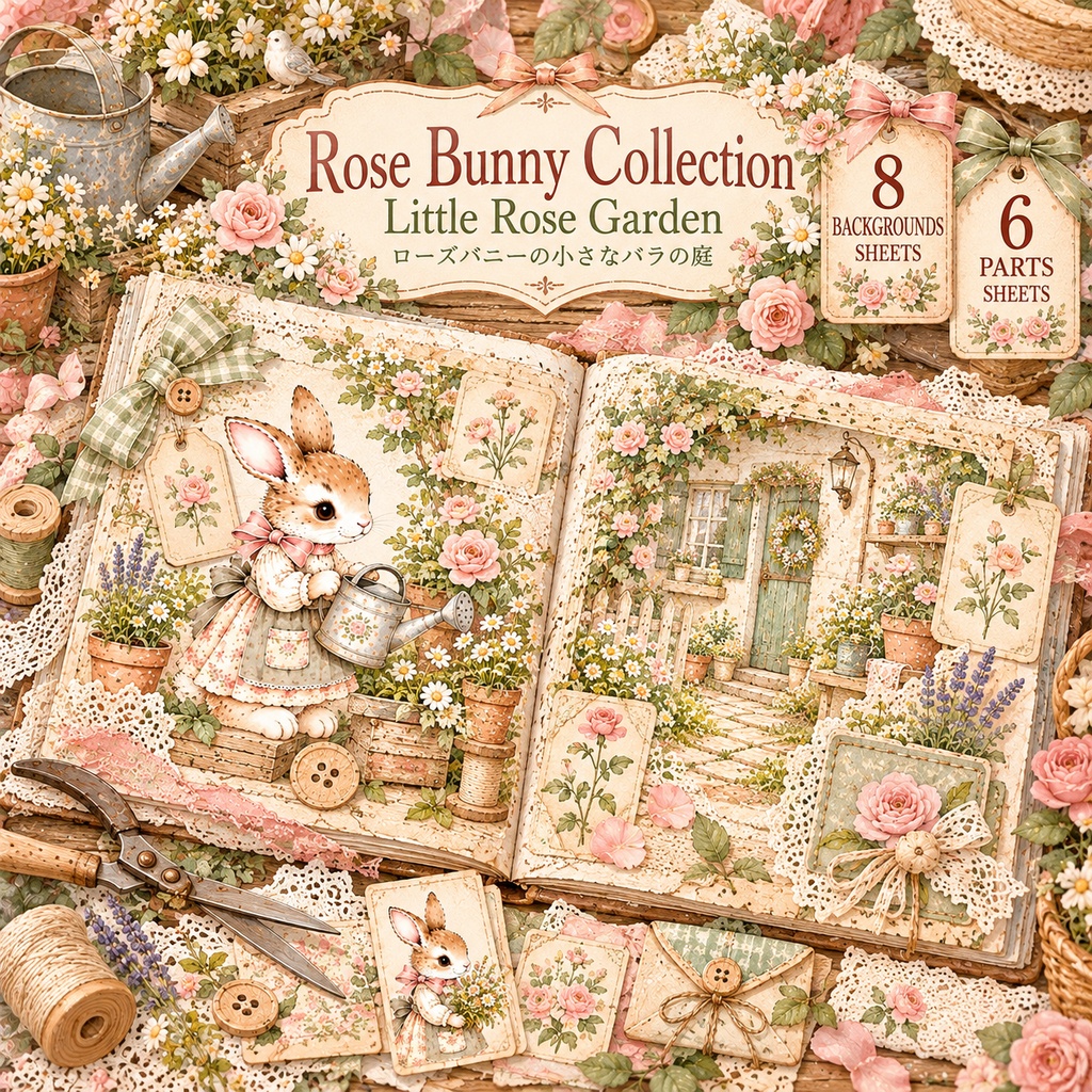 Little Rose Garden｜ローズバニーの小さなバラの庭｜背景＆パーツ素材セット
