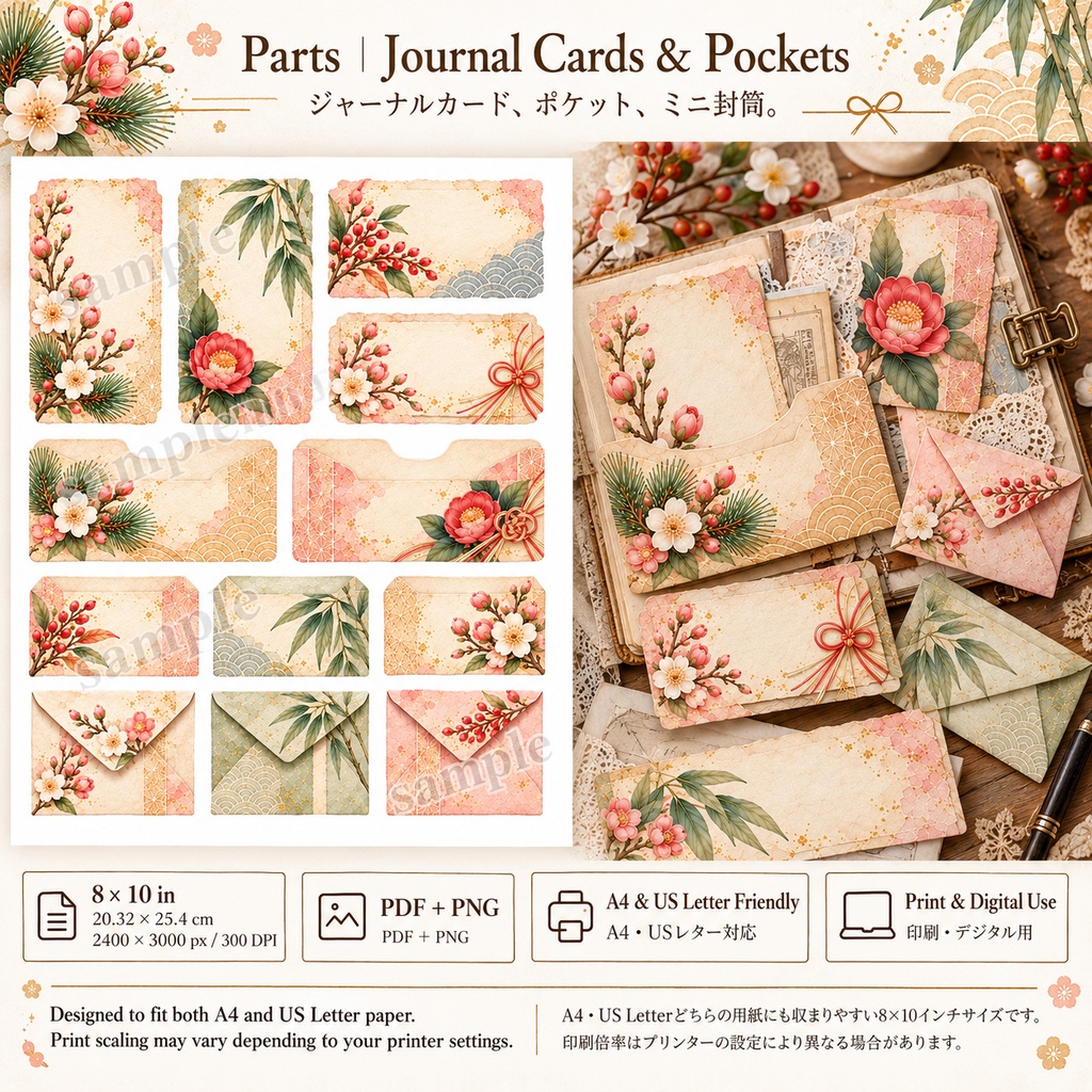 【Japanese New Year Botanical Collection】 日本のお正月ボタニカル|和紙・梅・椿・松のデジタル素材集