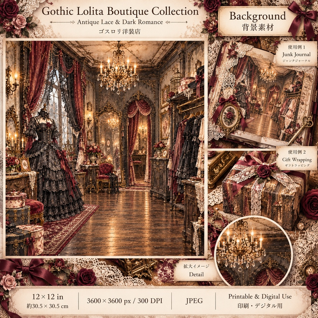 Gothic Lolita Boutique Collection|ゴスロリ洋装店|アンティークレースとクラシカルドレス|背景&パーツ素材15シート