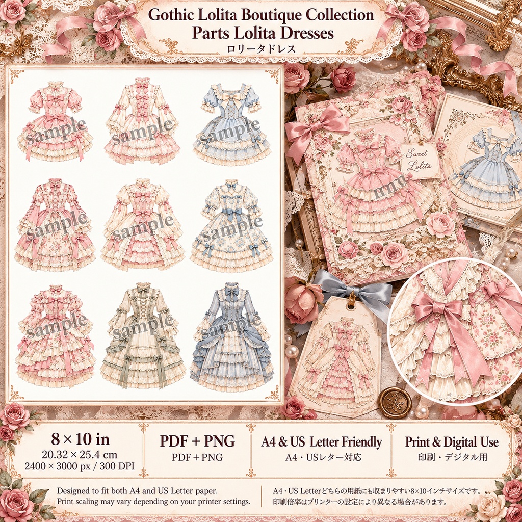 Gothic Lolita Boutique Collection|ゴスロリ洋装店|アンティークレースとクラシカルドレス|背景&パーツ素材15シート