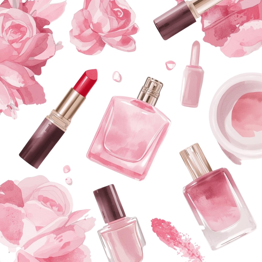 【商用利用OK】💄 水彩コスメ&メイクアップ クリップアート12点|リップ・香水・ブラシ PNG Watercolor Makeup Clipart Set