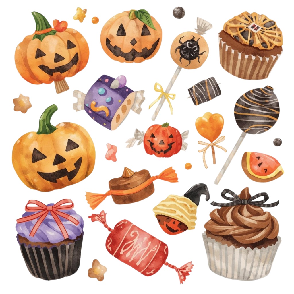 【商用利用OK】🎃 ゆめかわハロウィン 水彩クリップアート12点|可愛いおばけ・かぼちゃ PNG Kawaii Halloween Clipart Set
