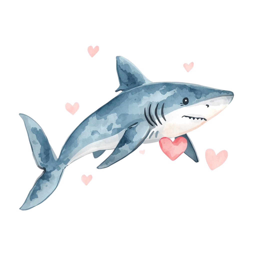 【商用利用OK】🦈 ゆめかわサメ 水彩クリップアート12点|可愛いシャーク PNG Kawaii Watercolor Shark Clipart Set
