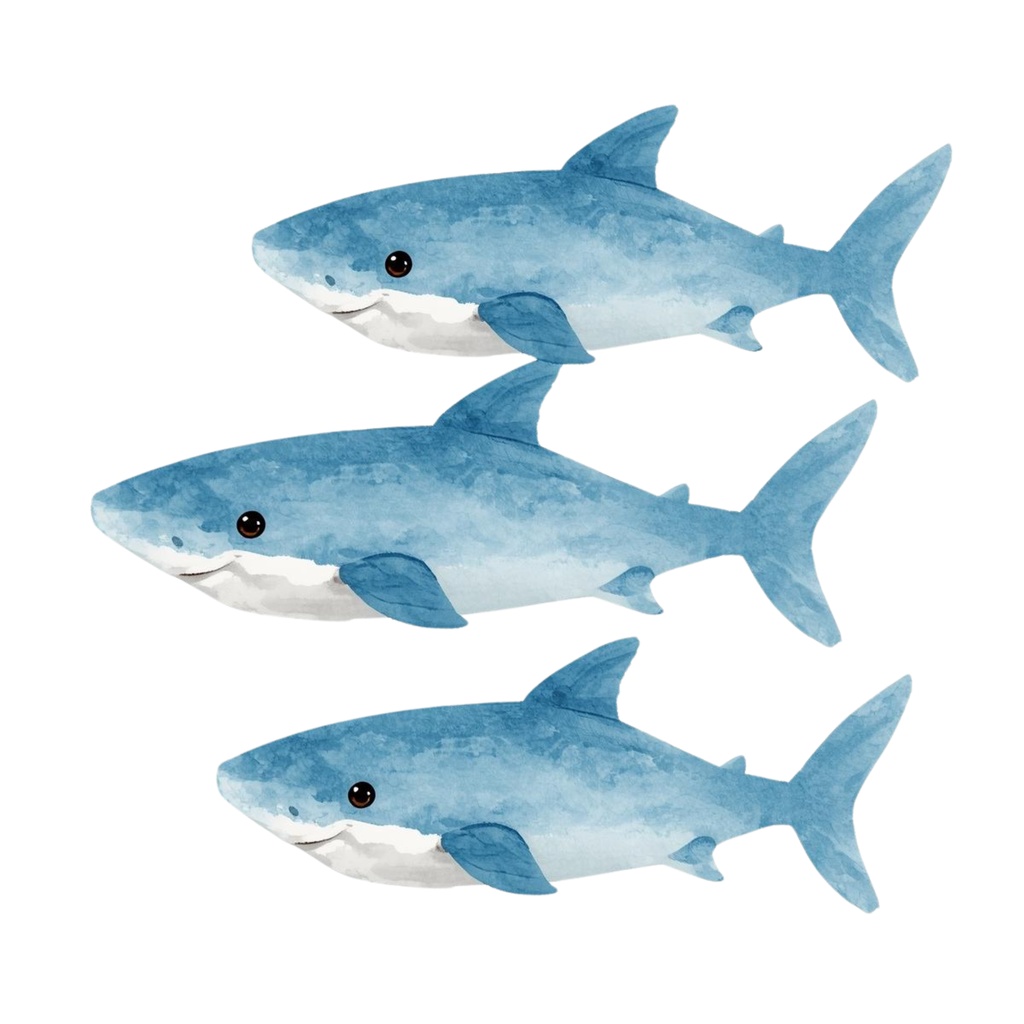 【商用利用OK】🦈 ゆめかわサメ 水彩クリップアート12点|可愛いシャーク PNG Kawaii Watercolor Shark Clipart Set