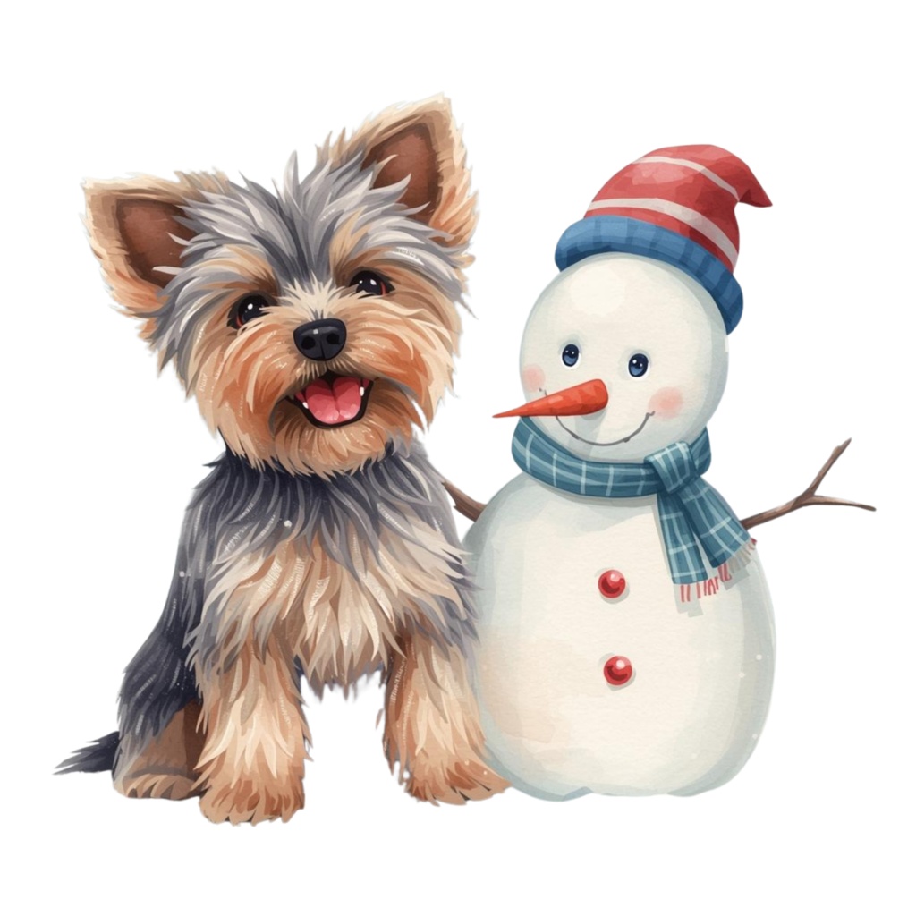 【限定】ふんわり水彩ヨーキーのクリスマスセット|かわいい子犬の冬クリップアート12点 PNG素材Watercolor Yorkie Christmas Clipart Set | Cute Puppy Winter Collection (12 PNG)