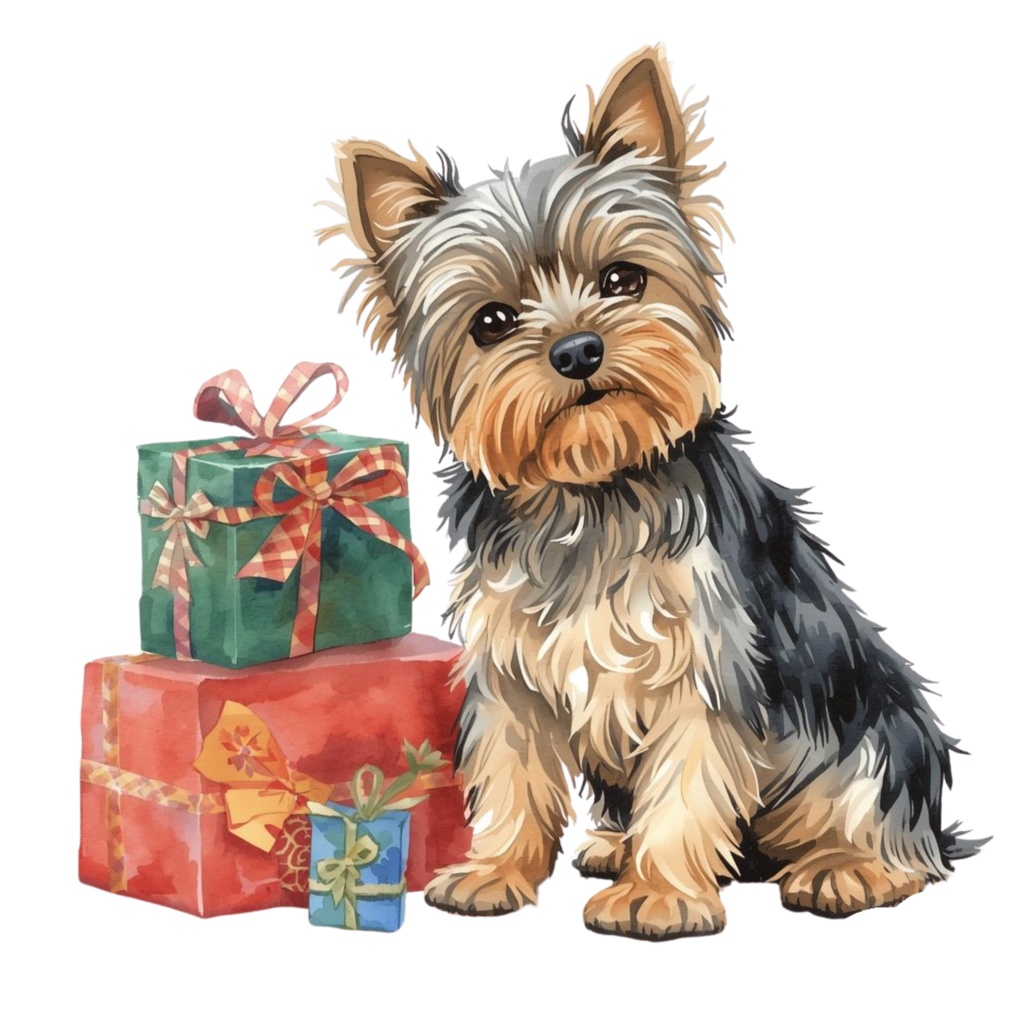 【限定】ふんわり水彩ヨーキーのクリスマスセット|かわいい子犬の冬クリップアート12点 PNG素材Watercolor Yorkie Christmas Clipart Set | Cute Puppy Winter Collection (12 PNG)