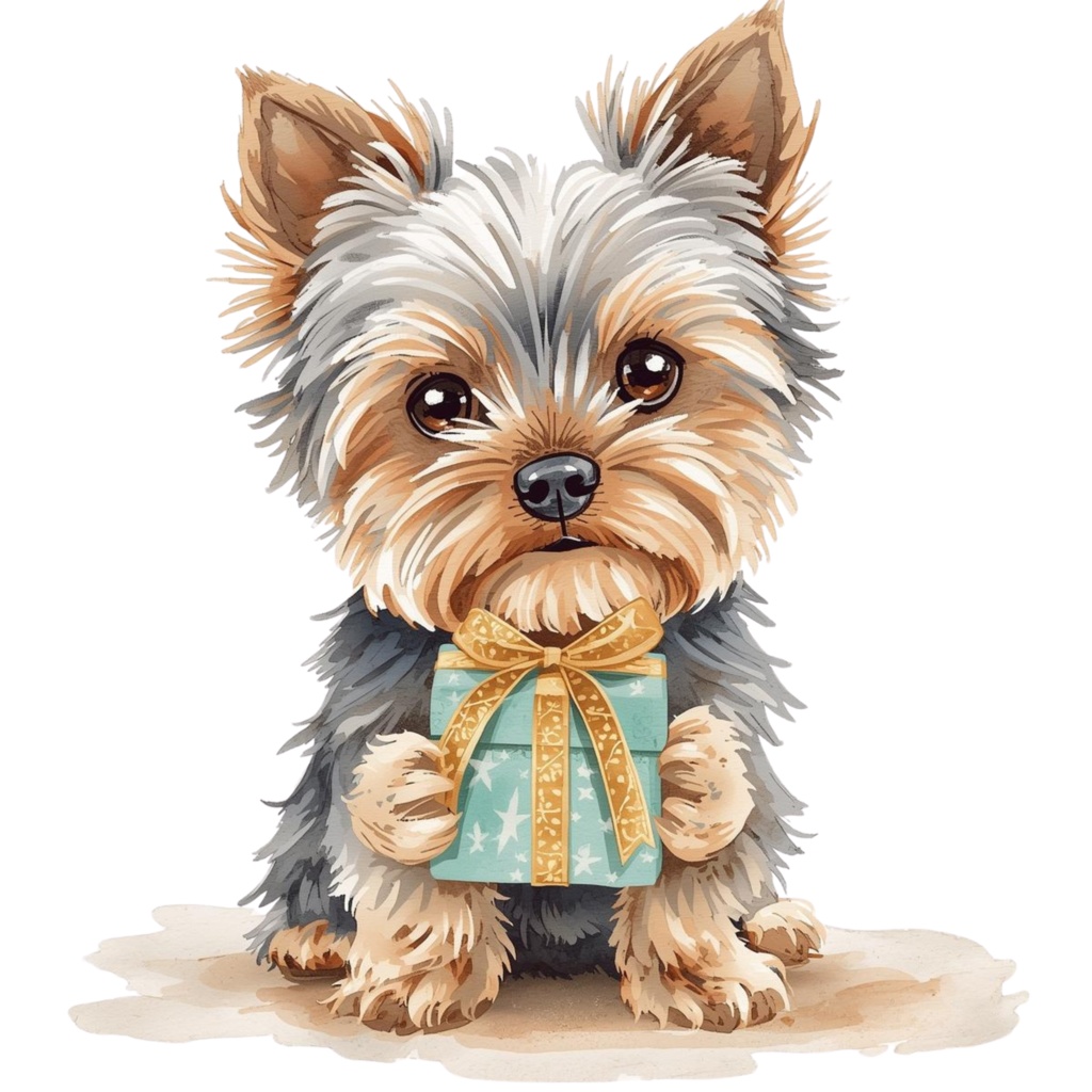【限定】ふんわり水彩ヨーキーのクリスマスセット|かわいい子犬の冬クリップアート12点 PNG素材Watercolor Yorkie Christmas Clipart Set | Cute Puppy Winter Collection (12 PNG)