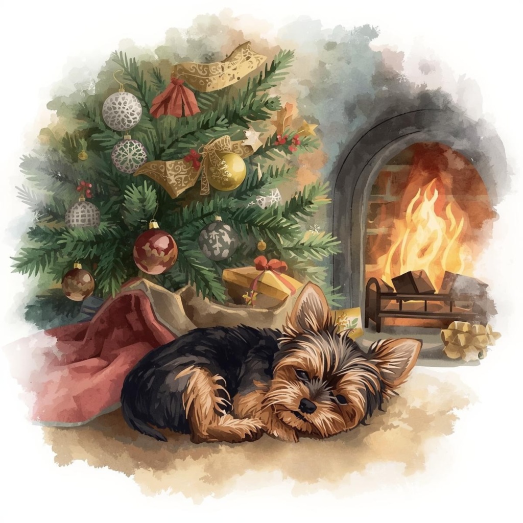 【限定】ふんわり水彩ヨーキーのクリスマスセット|かわいい子犬の冬クリップアート12点 PNG素材Watercolor Yorkie Christmas Clipart Set | Cute Puppy Winter Collection (12 PNG)