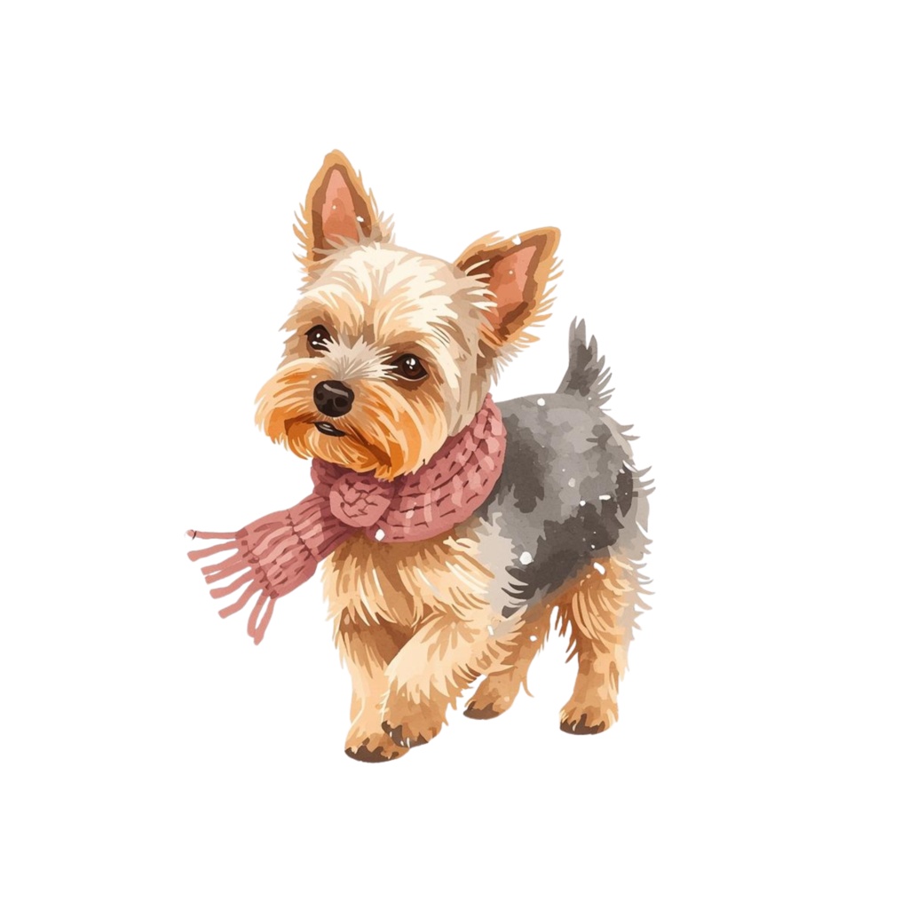 【限定】ふんわり水彩ヨーキーのクリスマスセット|かわいい子犬の冬クリップアート12点 PNG素材Watercolor Yorkie Christmas Clipart Set | Cute Puppy Winter Collection (12 PNG)