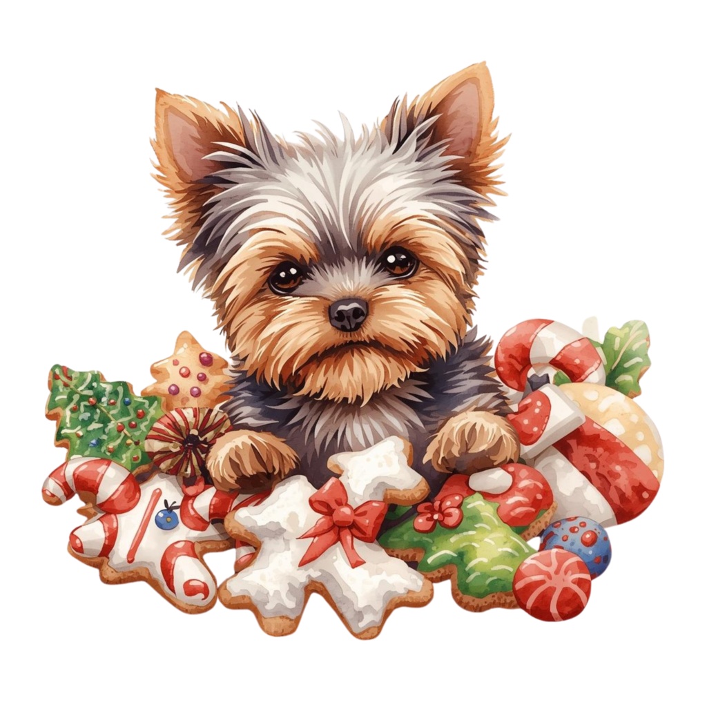 【限定】ふんわり水彩ヨーキーのクリスマスセット|かわいい子犬の冬クリップアート12点 PNG素材Watercolor Yorkie Christmas Clipart Set | Cute Puppy Winter Collection (12 PNG)