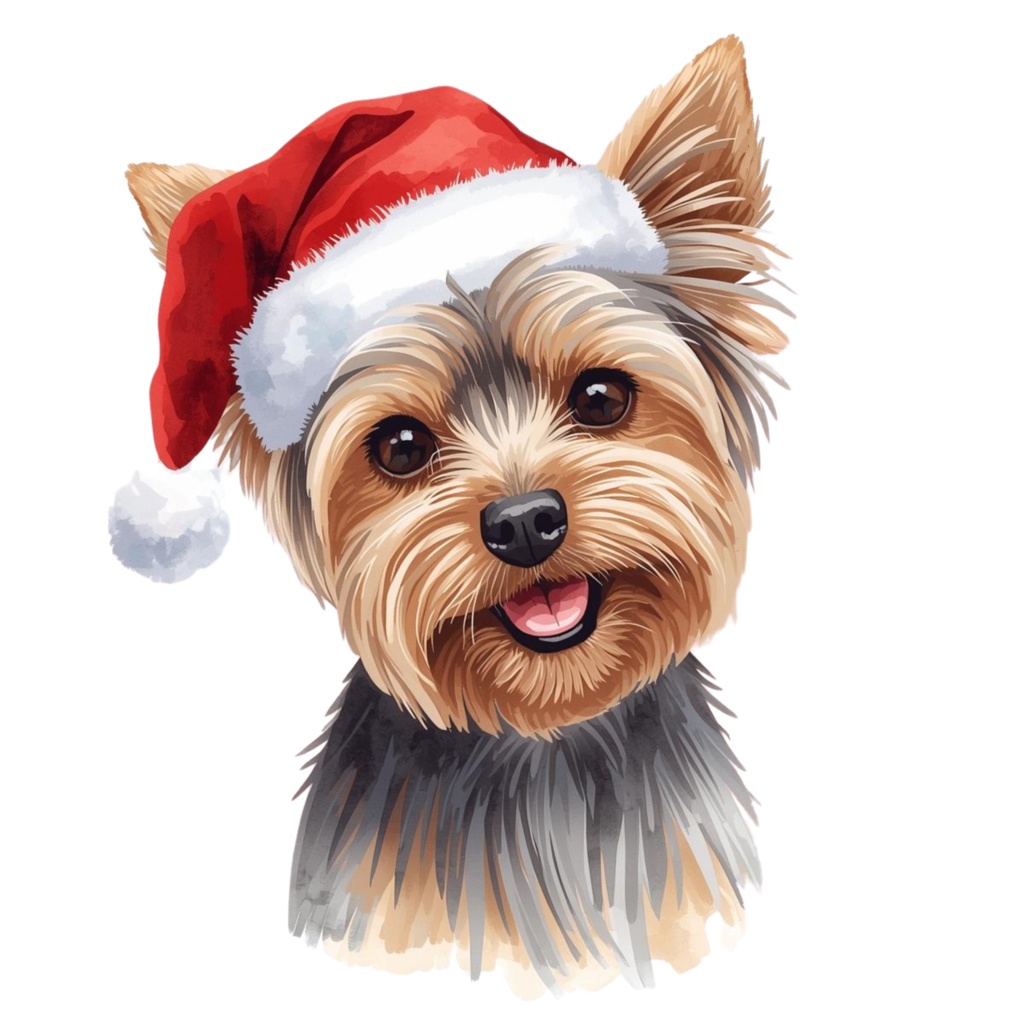 【限定】ふんわり水彩ヨーキーのクリスマスセット|かわいい子犬の冬クリップアート12点 PNG素材Watercolor Yorkie Christmas Clipart Set | Cute Puppy Winter Collection (12 PNG)