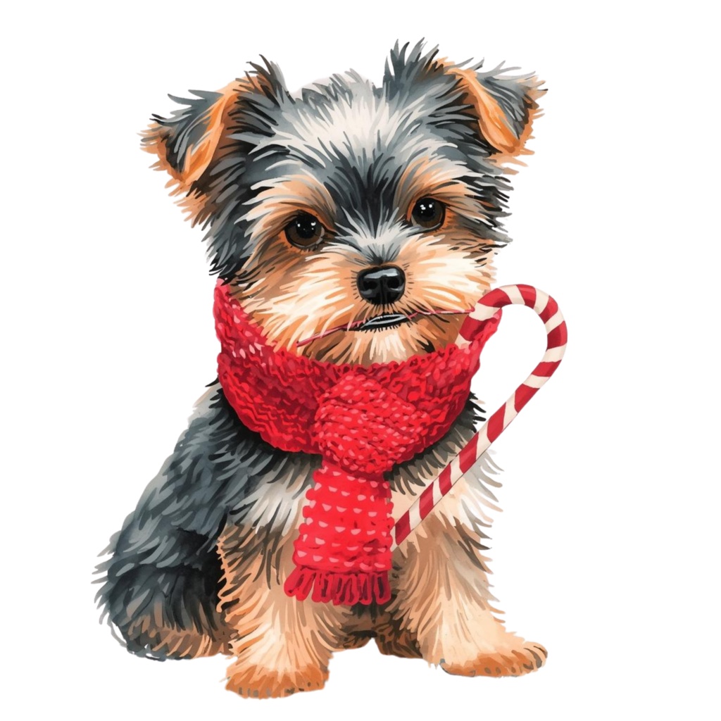 【限定】ふんわり水彩ヨーキーのクリスマスセット|かわいい子犬の冬クリップアート12点 PNG素材Watercolor Yorkie Christmas Clipart Set | Cute Puppy Winter Collection (12 PNG)