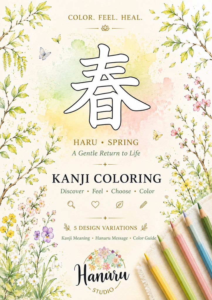 PDF】漢字塗り絵|春(はる)|心を整える塗り絵|初心者OK・3レベル