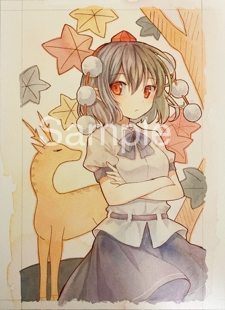 【額装なしアナログ原画】※説明をよくお読みください 花札×射命丸文