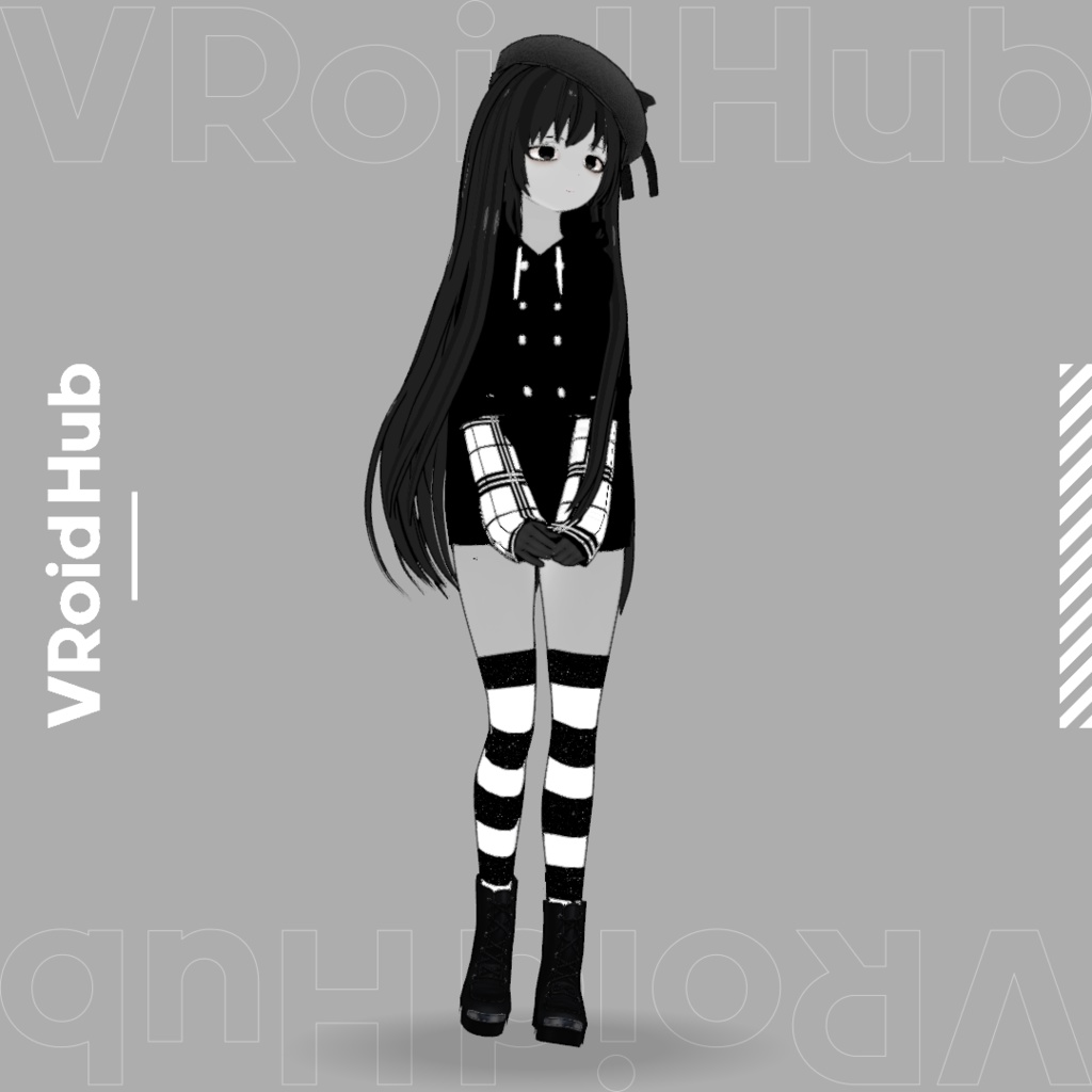 【VRoid】Kurohime – Gothic Black Hoodie VTuber Model (VRM)