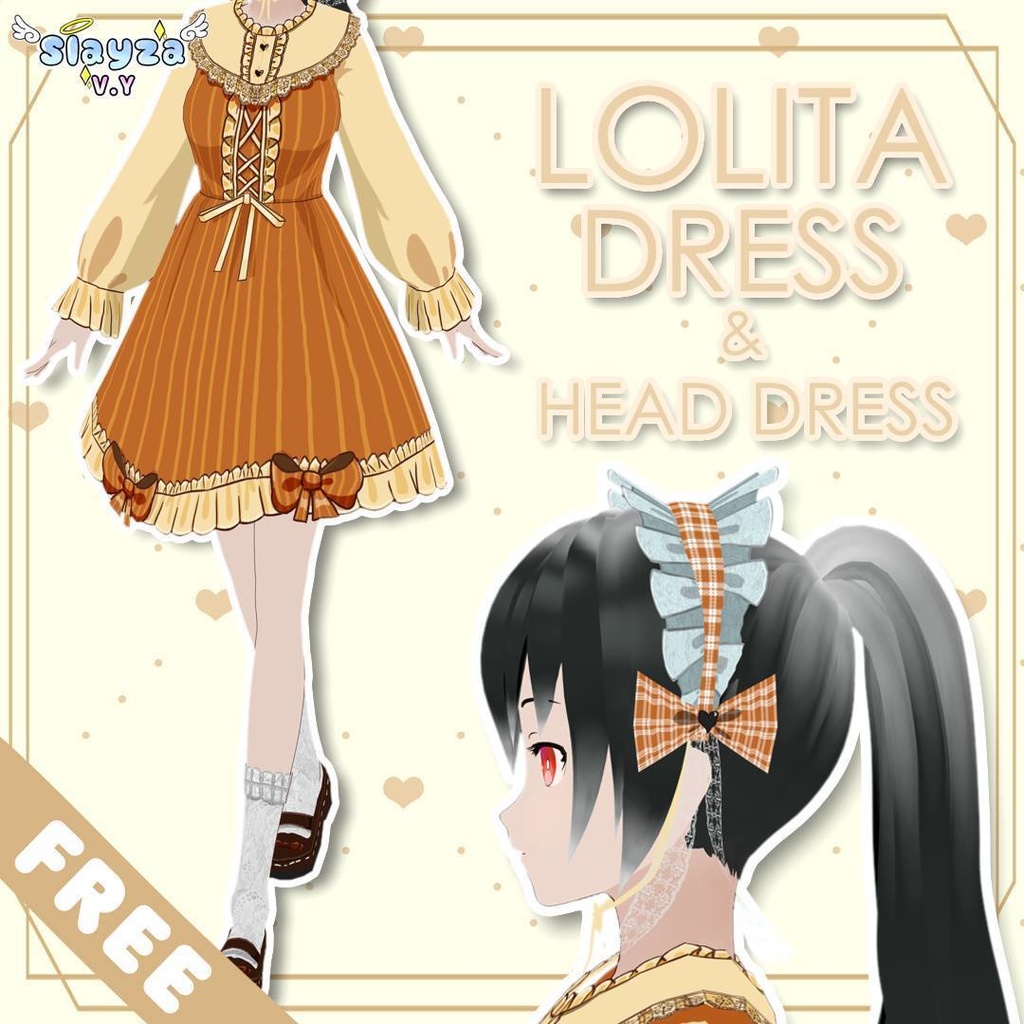 [VROID] FREE Cute Orange Lolita Frills with Headband 2023