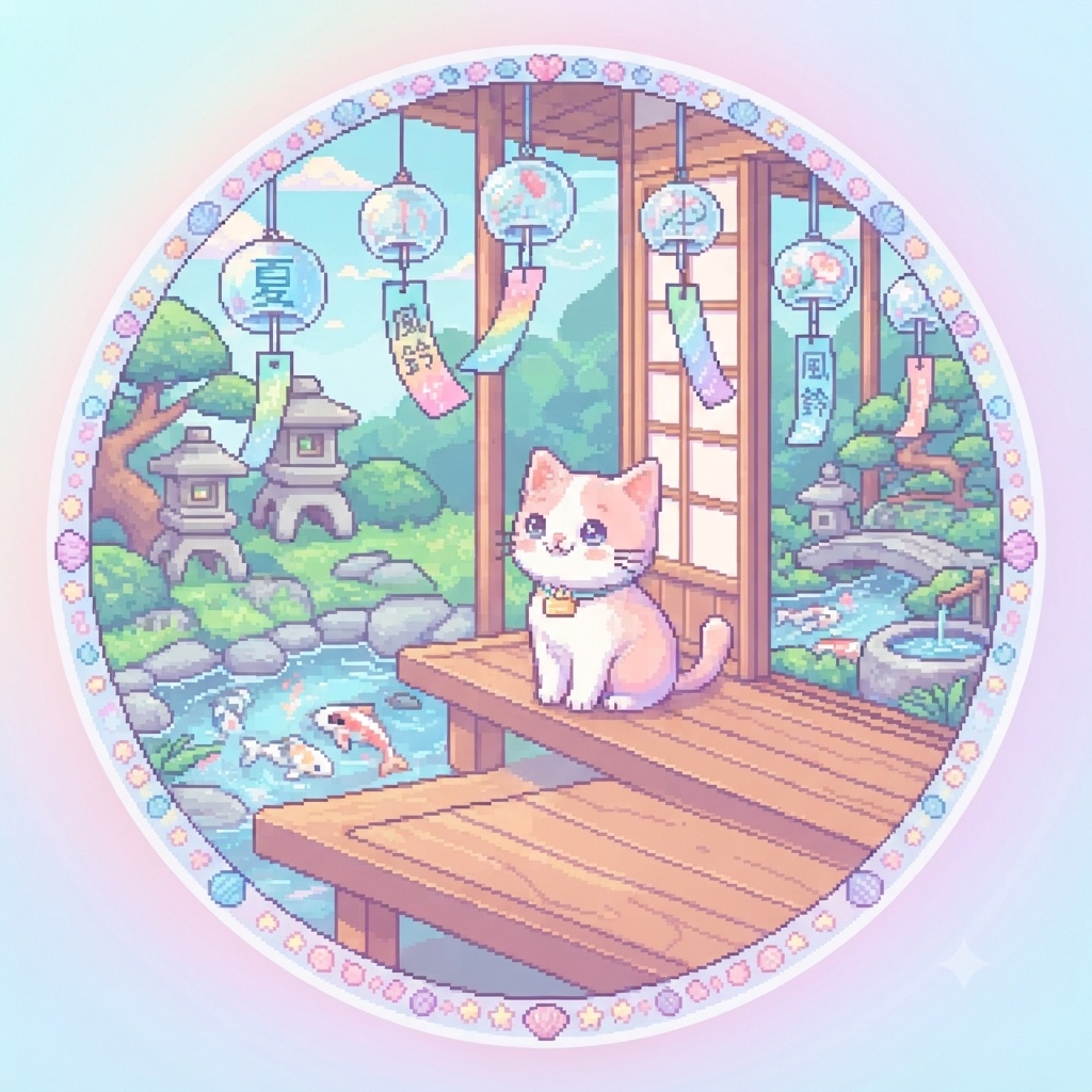 【期間限定🎐夏🍉価格！】和風ゆめかわ縁側ねこアイコン（おまけつき）