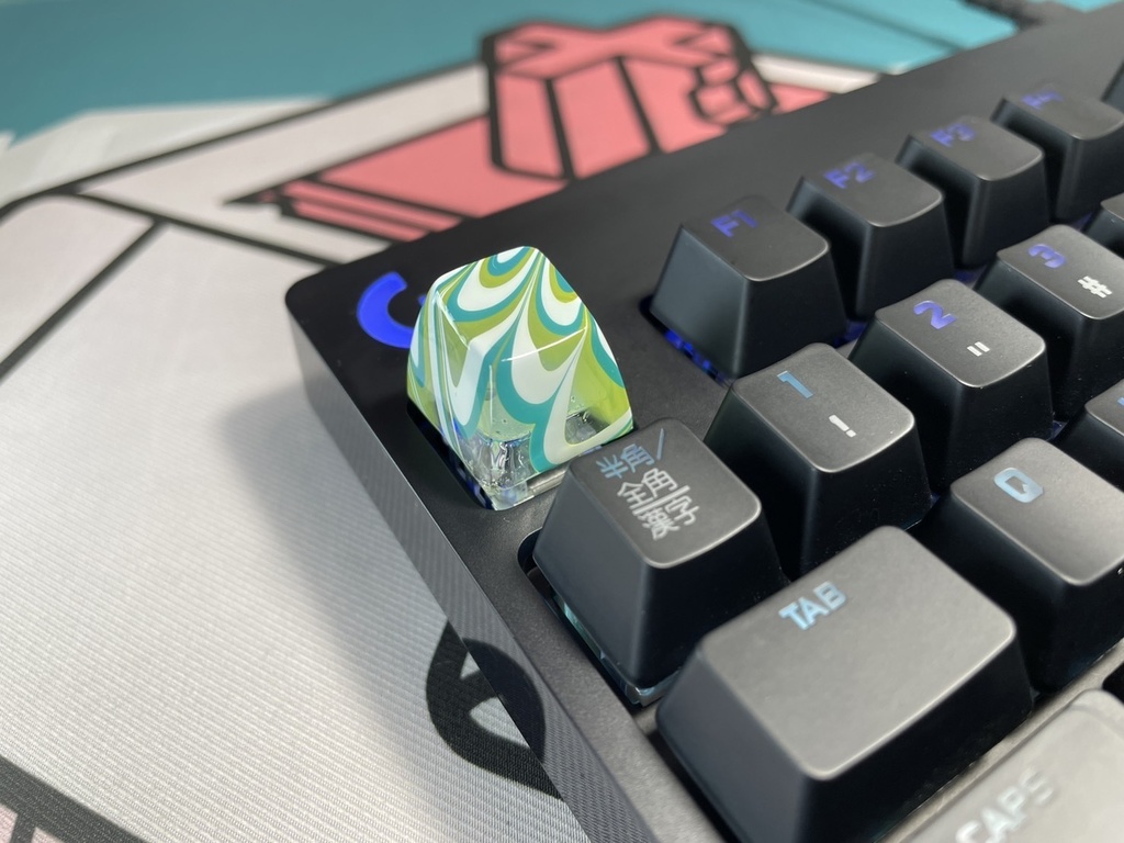 トリコマーブルキーキャップ(黄、緑、白)