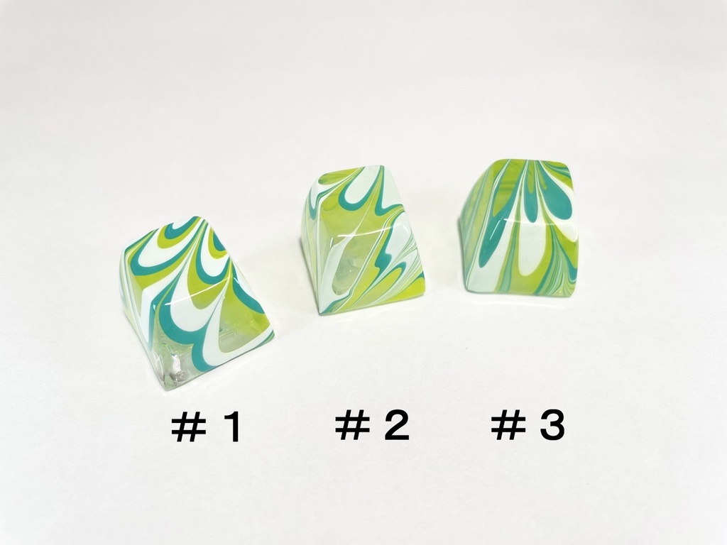 トリコマーブルキーキャップ(黄、緑、白)