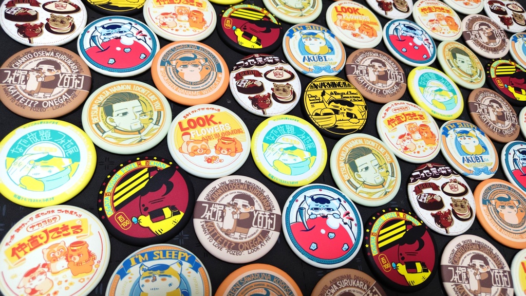《Bセット》フォゼ尾ちゃんのレトロ風マット缶バッジ【57mm】