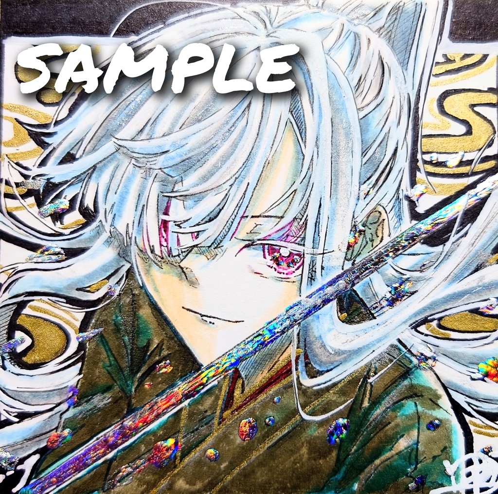 【原画】赤目の侍（豆色紙サイズ）