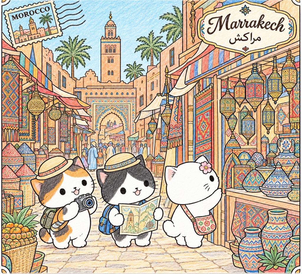 3匹のねこと 世界を旅するぬりえ