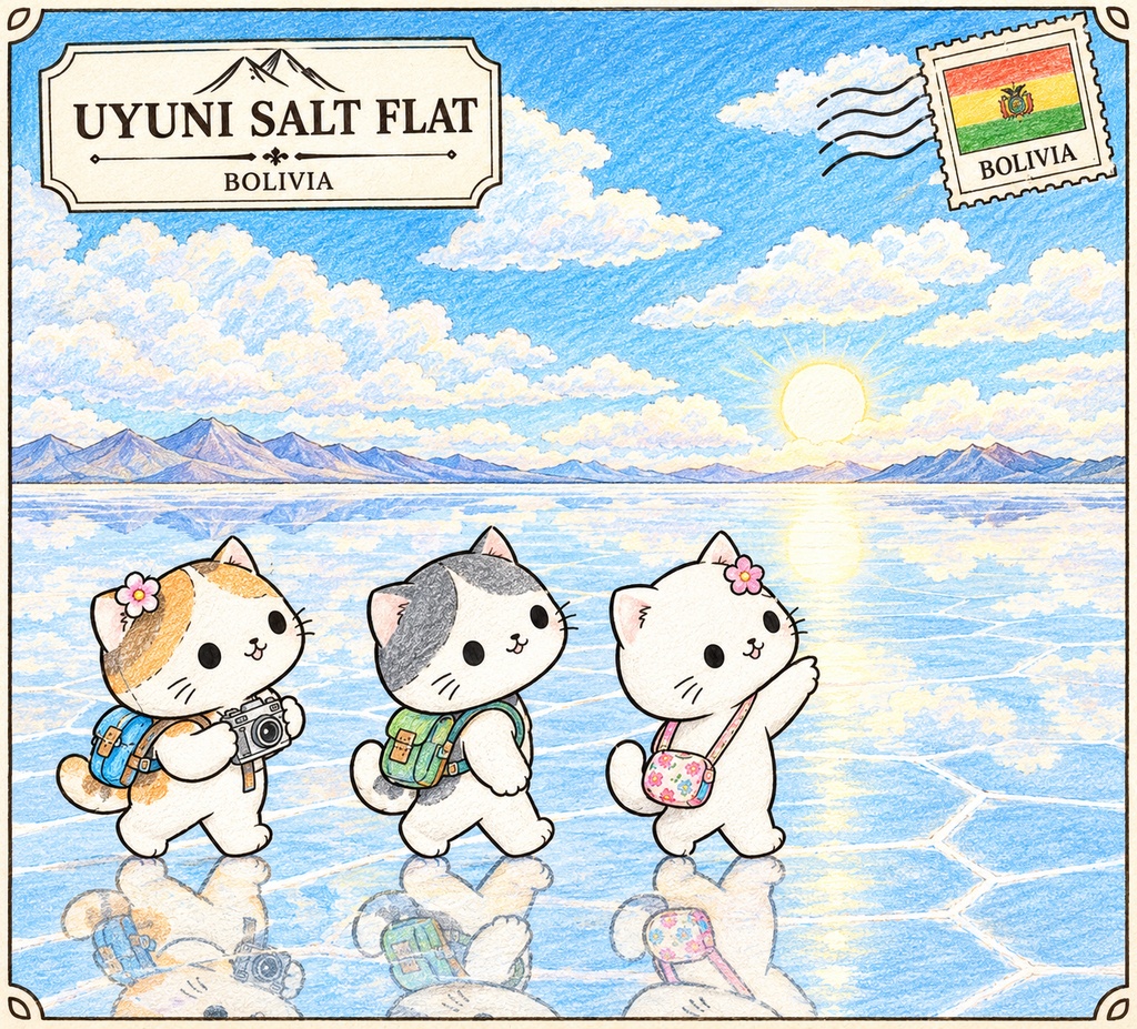 3匹のねこと 世界を旅するぬりえ