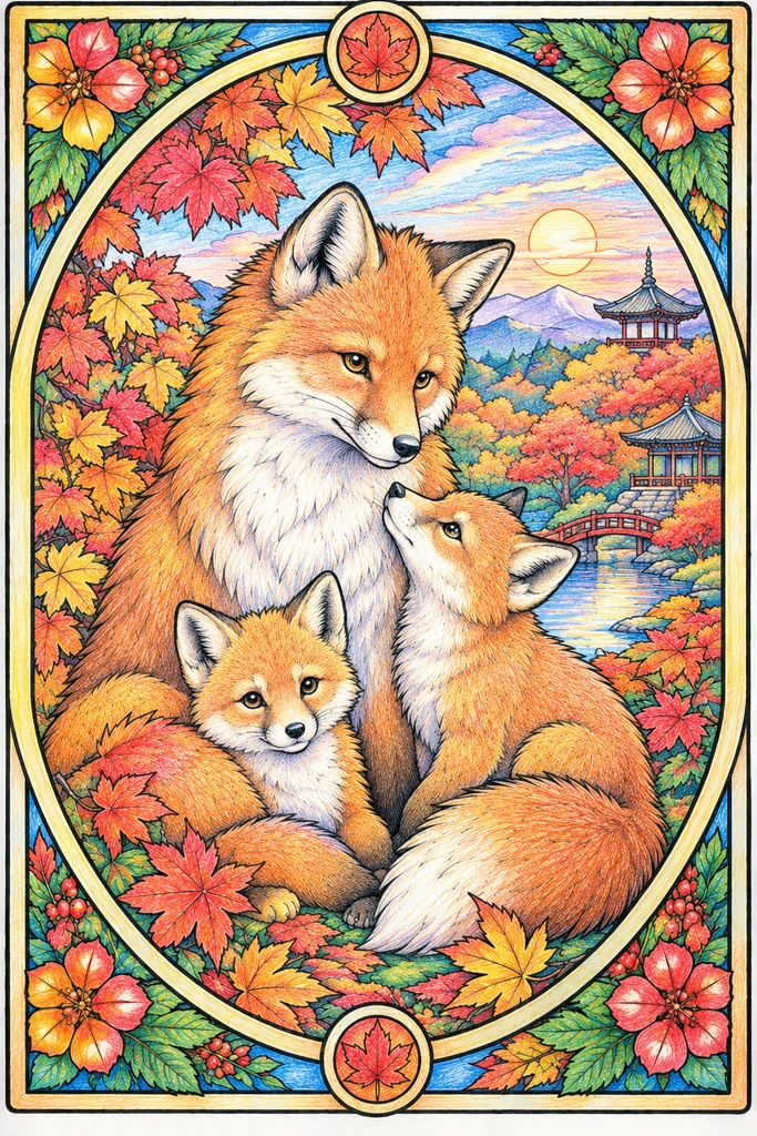 ステンドグラス動物塗り絵