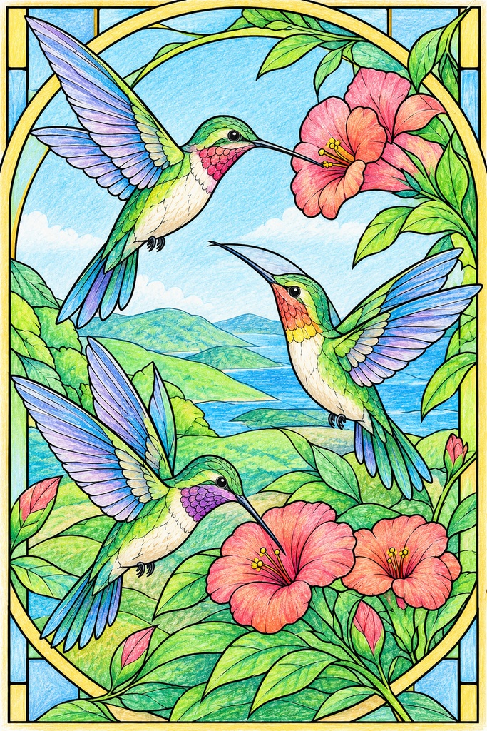 ステンドグラス動物塗り絵