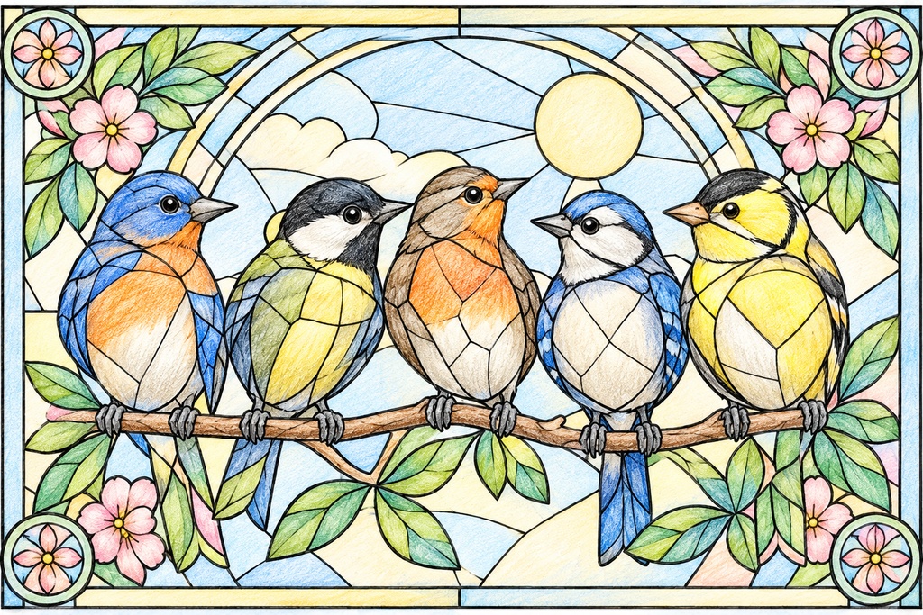 ステンドグラス動物塗り絵