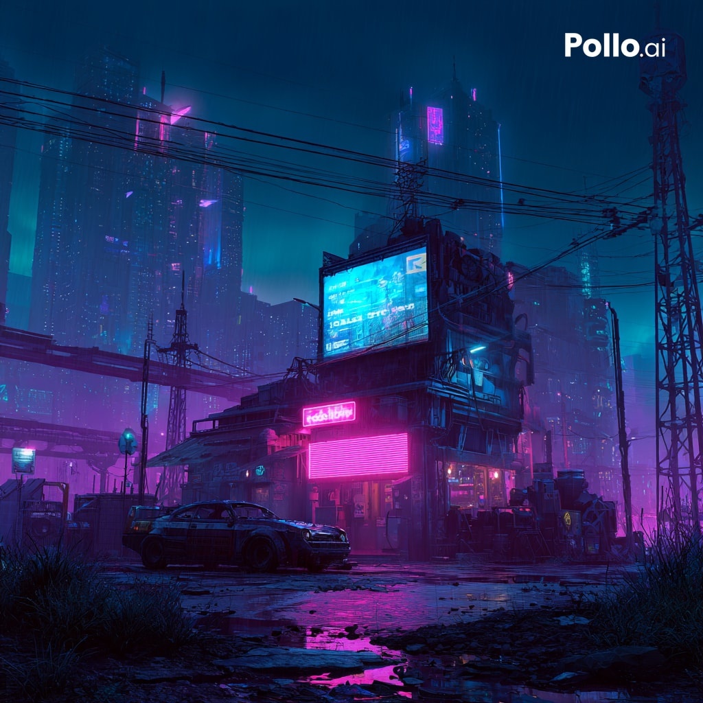 ハイテクノロジーを要する夜のネオン街