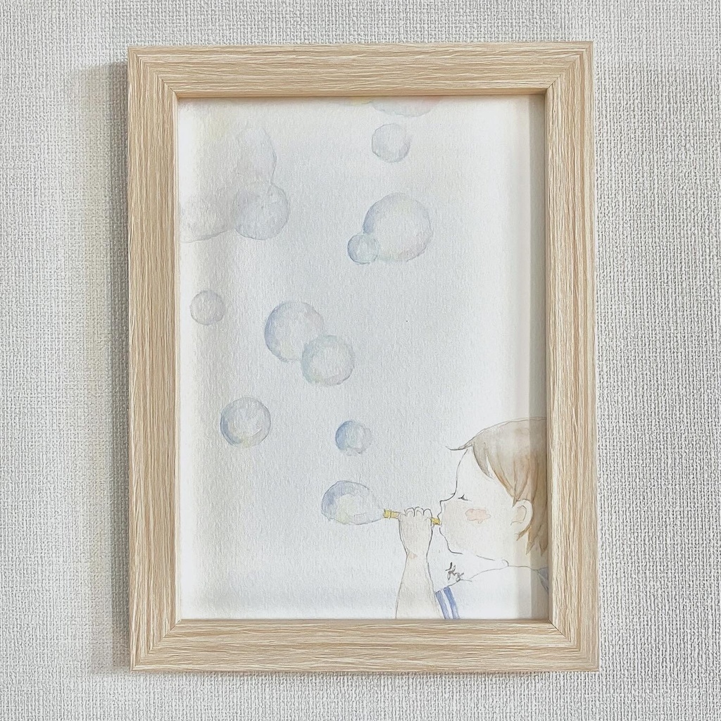【額装水彩原画】しゃぼん玉