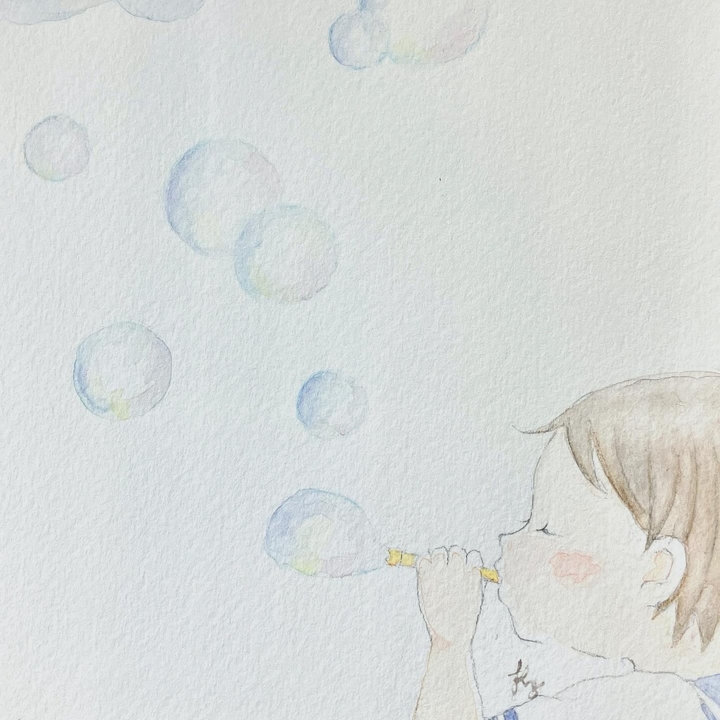 【額装水彩原画】しゃぼん玉